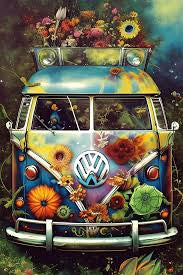 Hippie VW Flowers Print